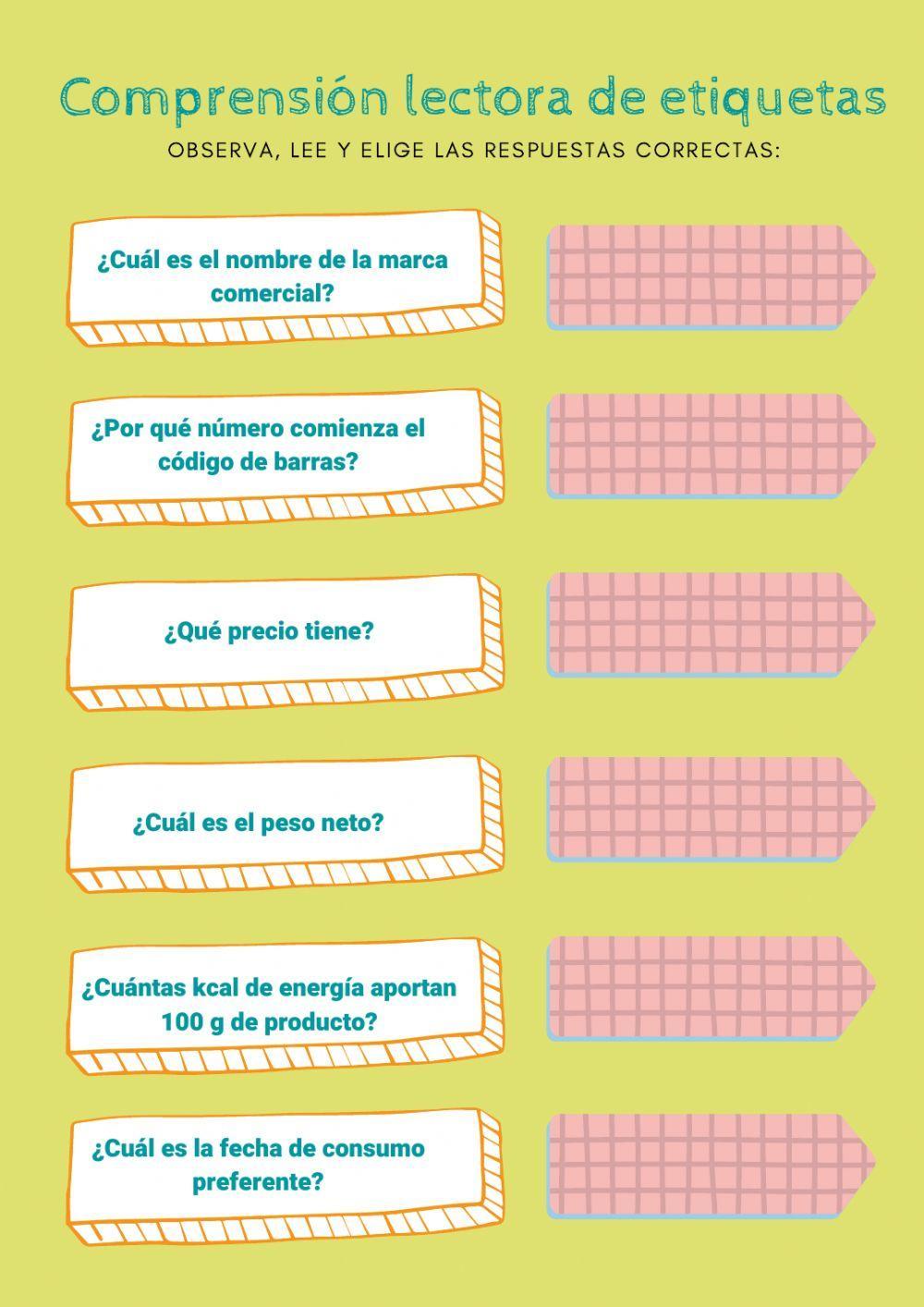 Lectura comprensiva de etiquetas