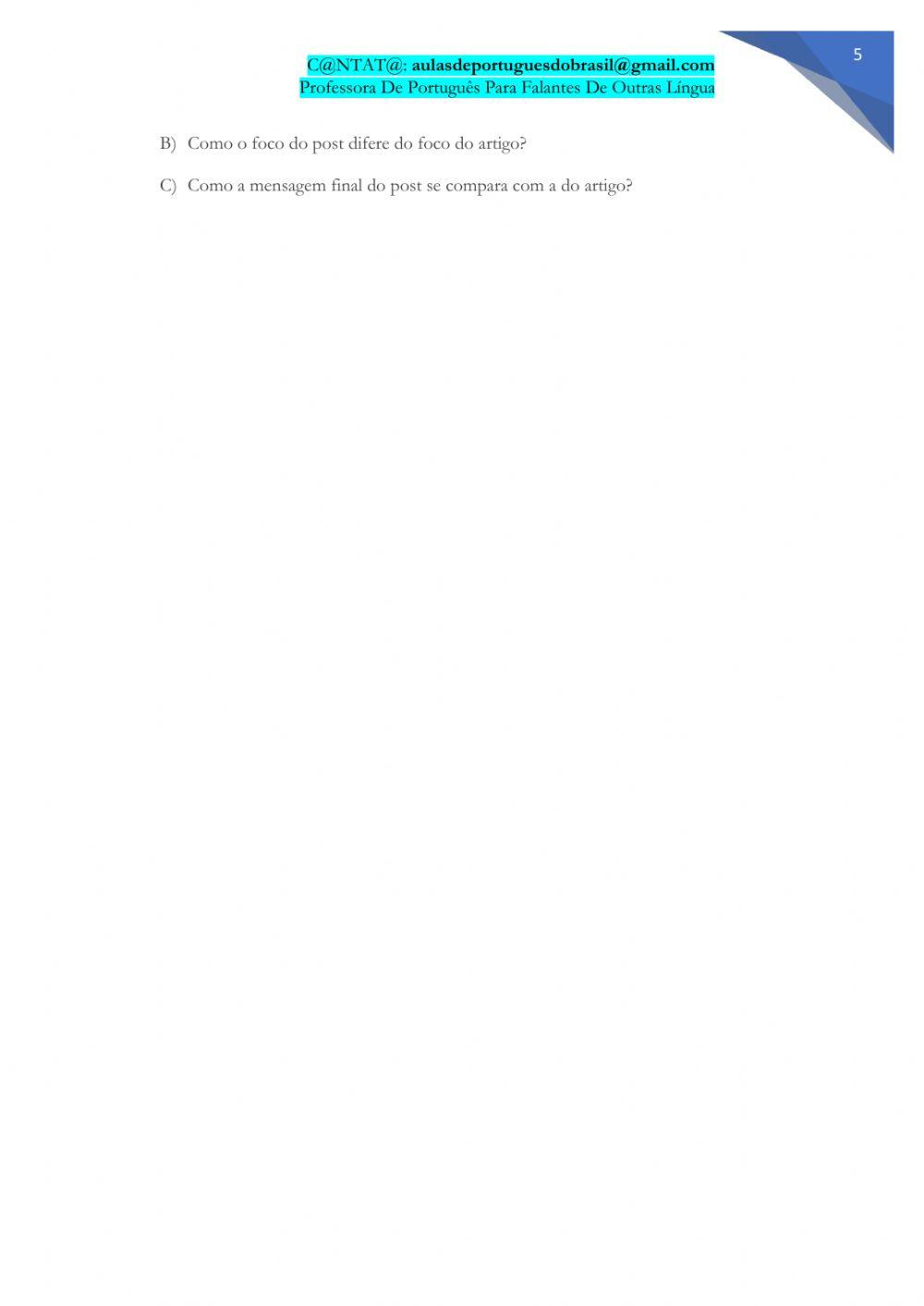 Facebook - opinião - interpretação de texto