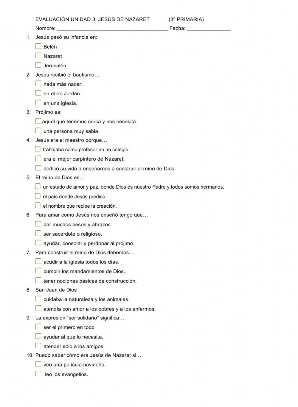 Jesús de Nazaret. Autoevaluación