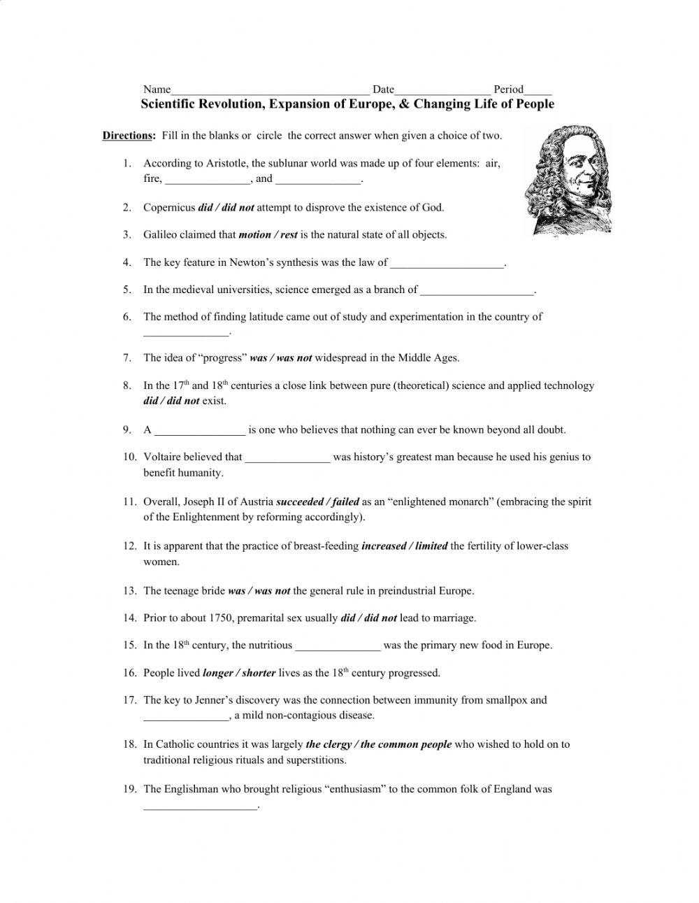 Enlightenment Fill-Ins worksheet | Live Worksheets
