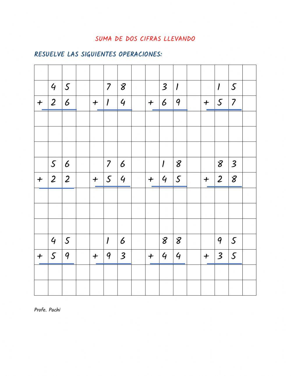 Sumas de dos cifras con llevadas