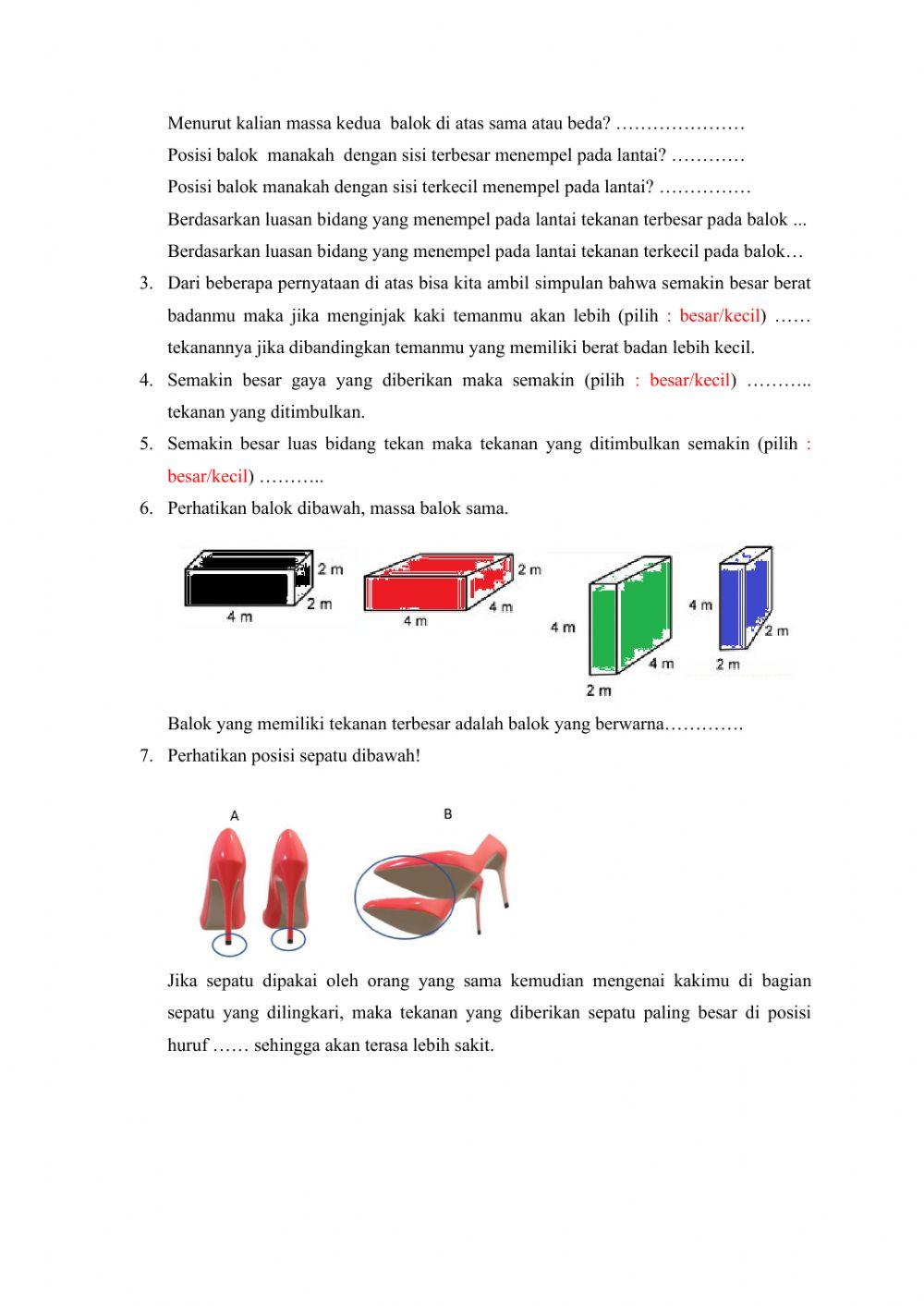 Worksheets tekanan zat padat