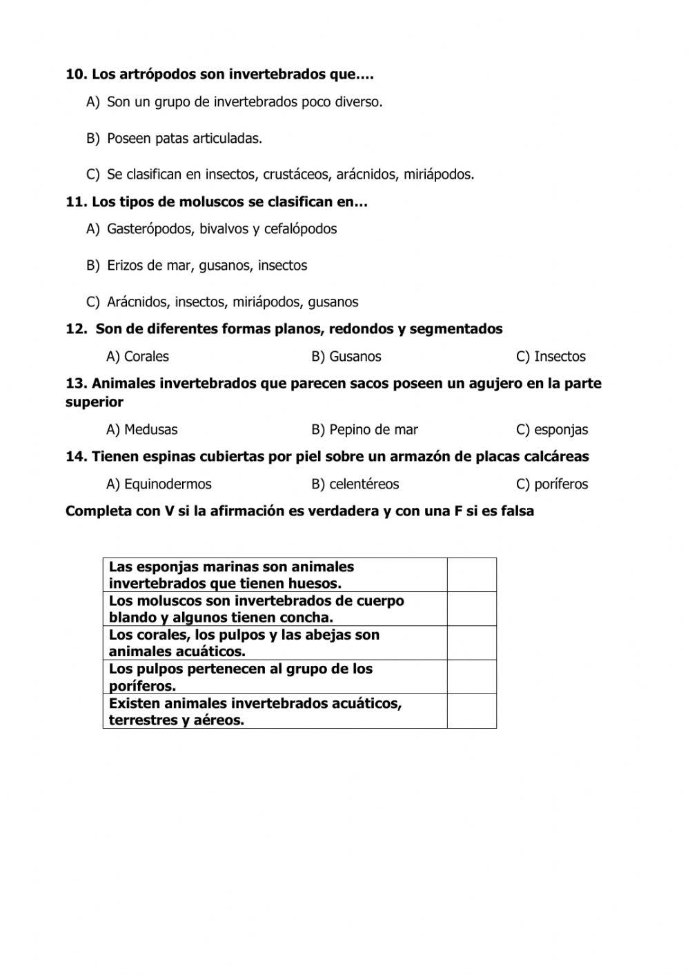 Animales vertebrados e invertebrados