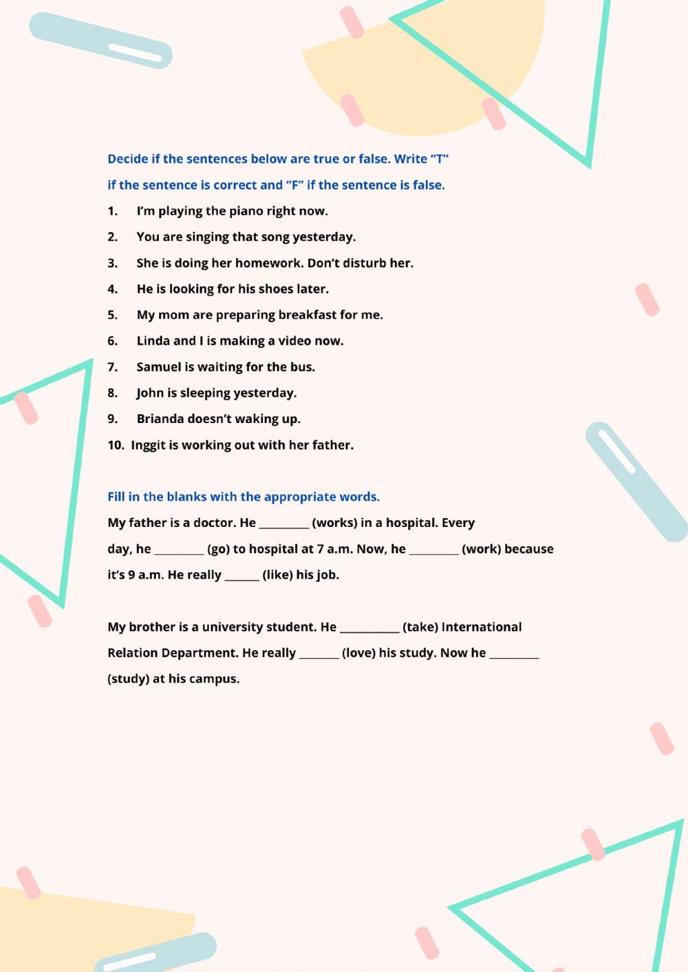 Present Continuous Tense Rehearsal