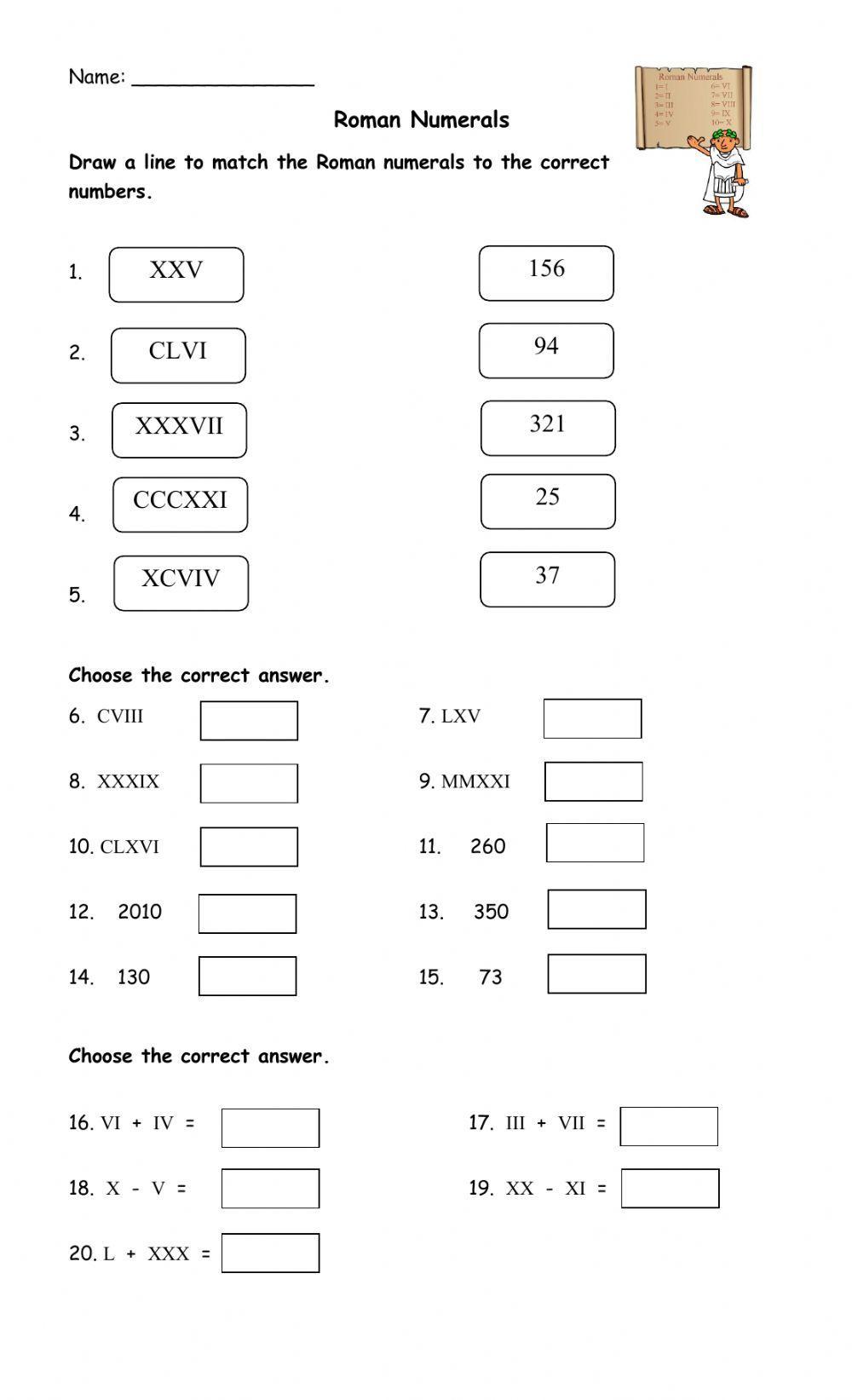 Roman Numerals Free Activity Live Worksheets Roman Numerals Free Activity Live Worksheets