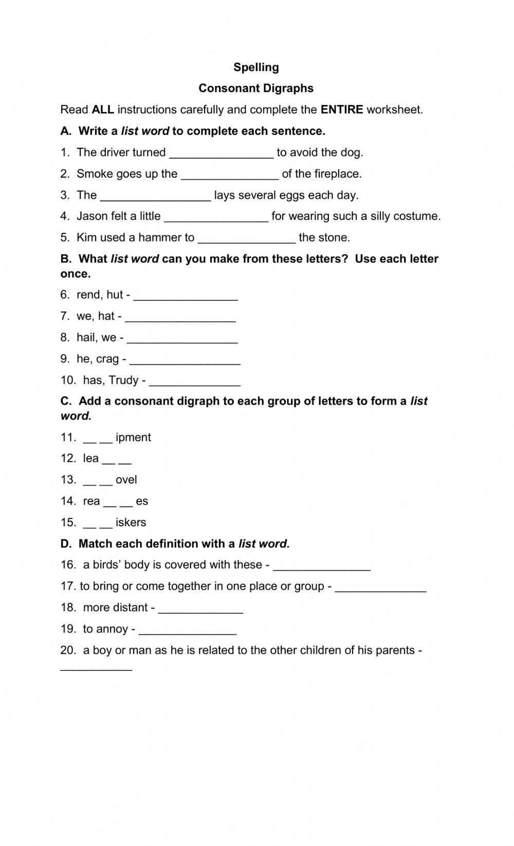 Spelling - Consonant Digraphs