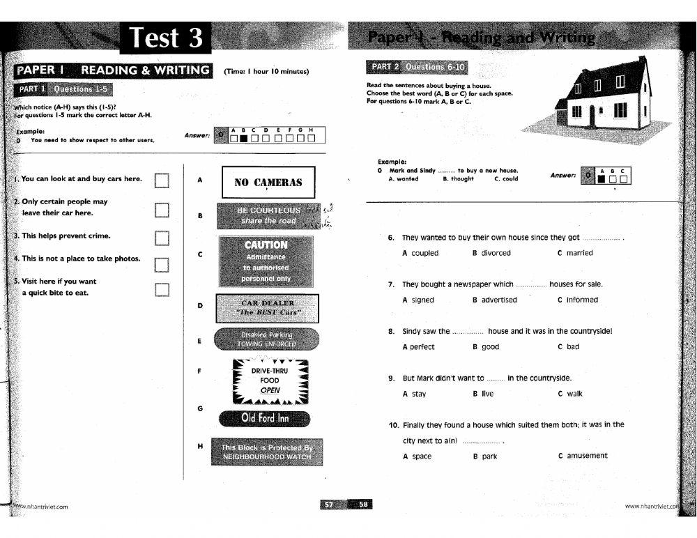 Succeed ket 2018 test 3 test 4 reading 2 online exercise for