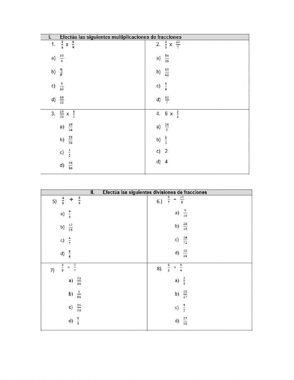 Multiplicación y división de fracciones