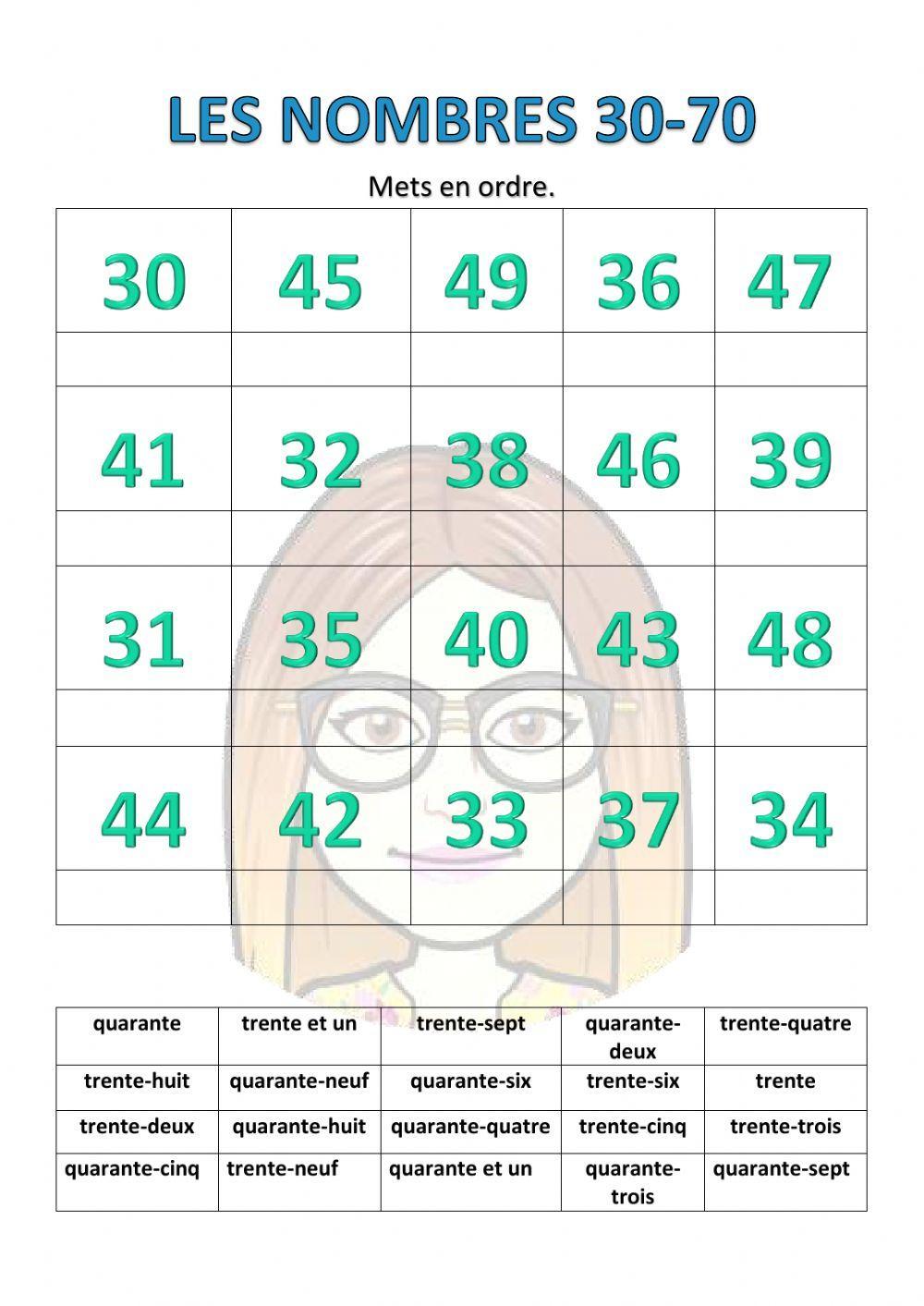 Les nombres cte 1-70