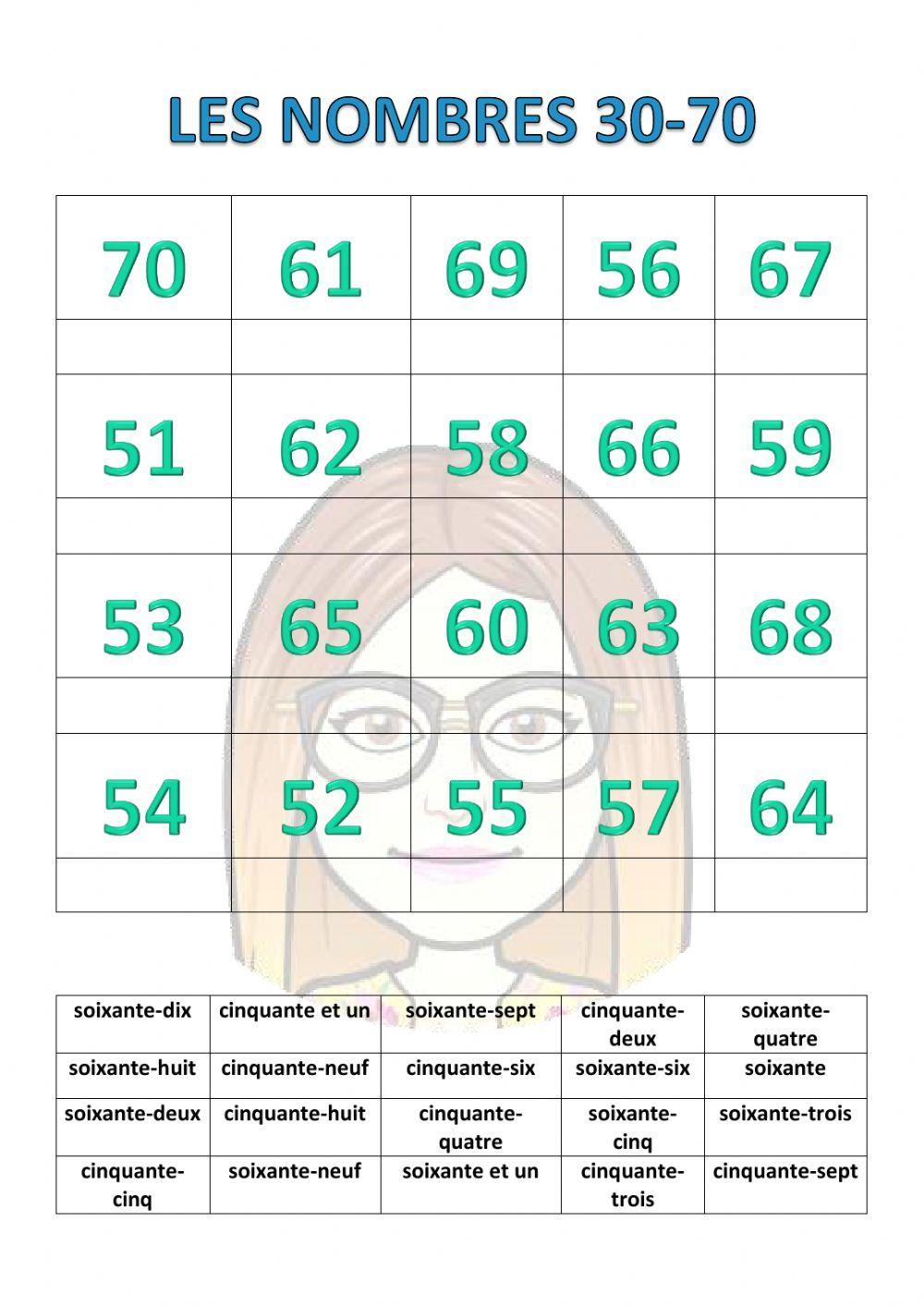 Les nombres cte 1-70