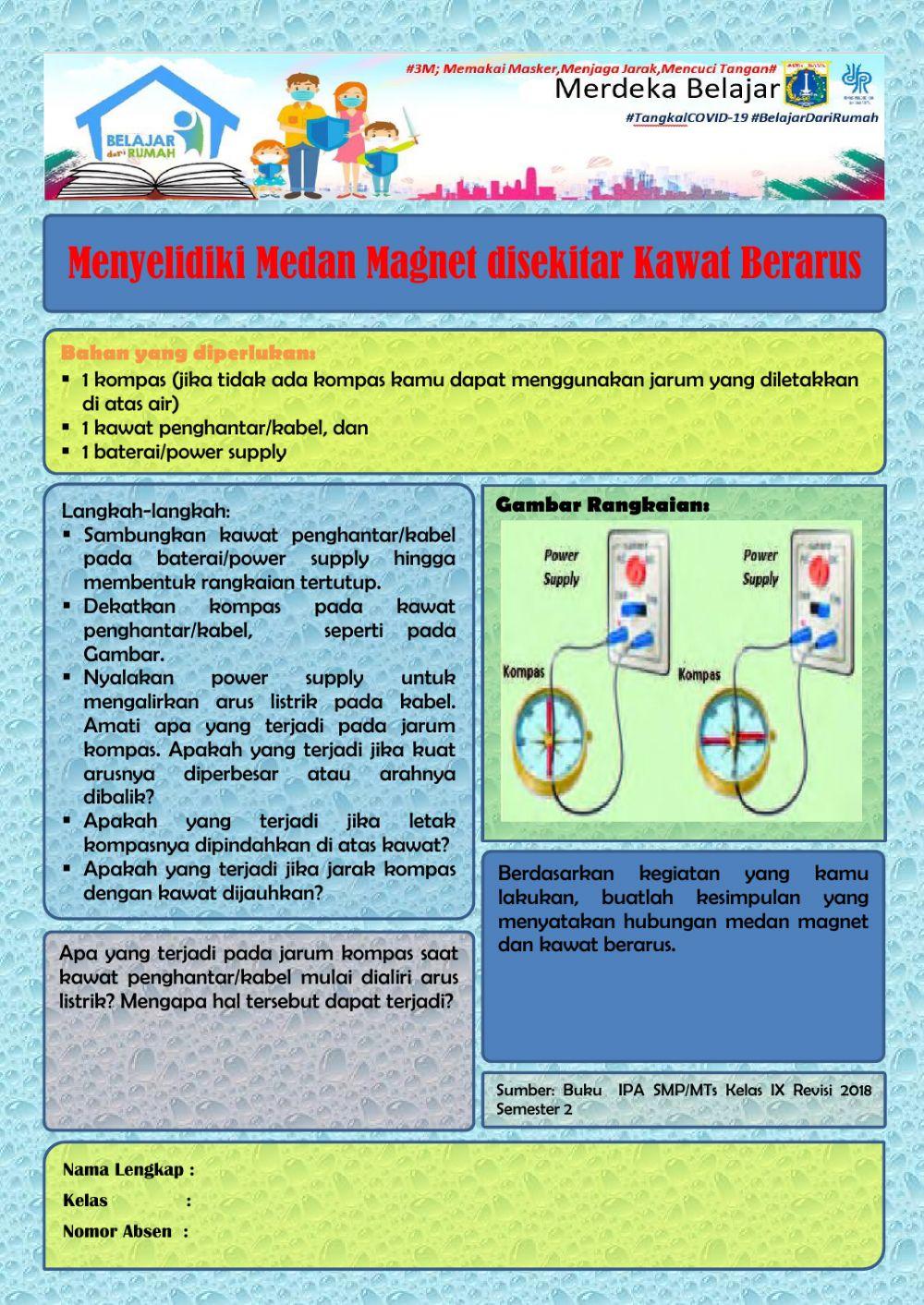 Menyelidiki Medan magnet disekitar Kawat Berarus