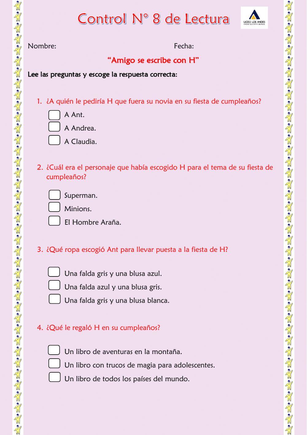 Control de Lectura -8 Amigo se escribe con H