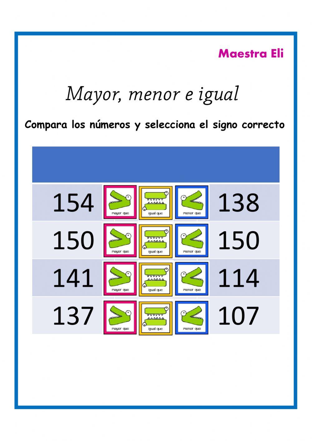 Mayor, menor e igual