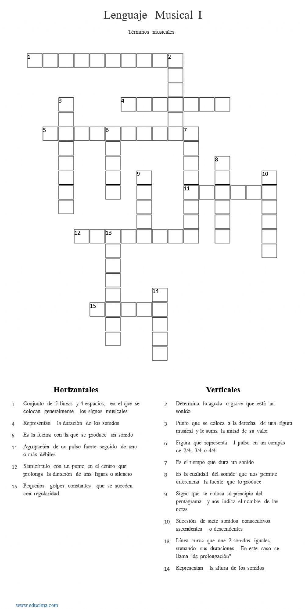 Crucigrama Lenguaje Musical I