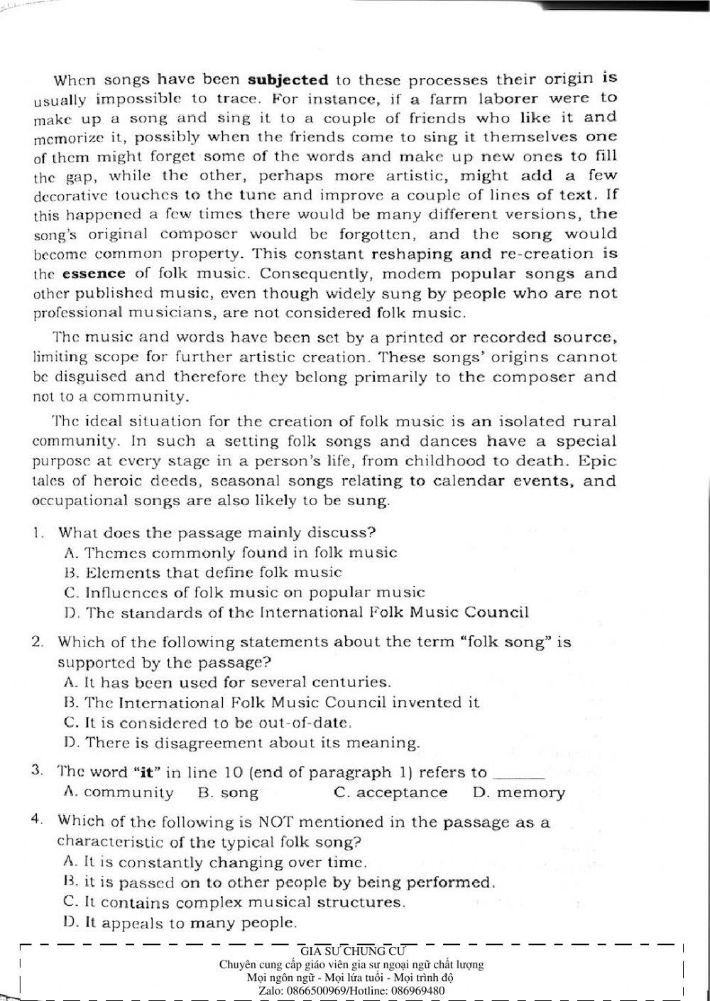 Trắc nghiệm Kỹ năng đọc hiểu Tiếng Anh số 38