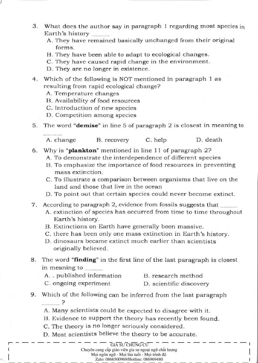 Trắc nghiệm Kỹ năng đọc hiểu Tiếng Anh số 38