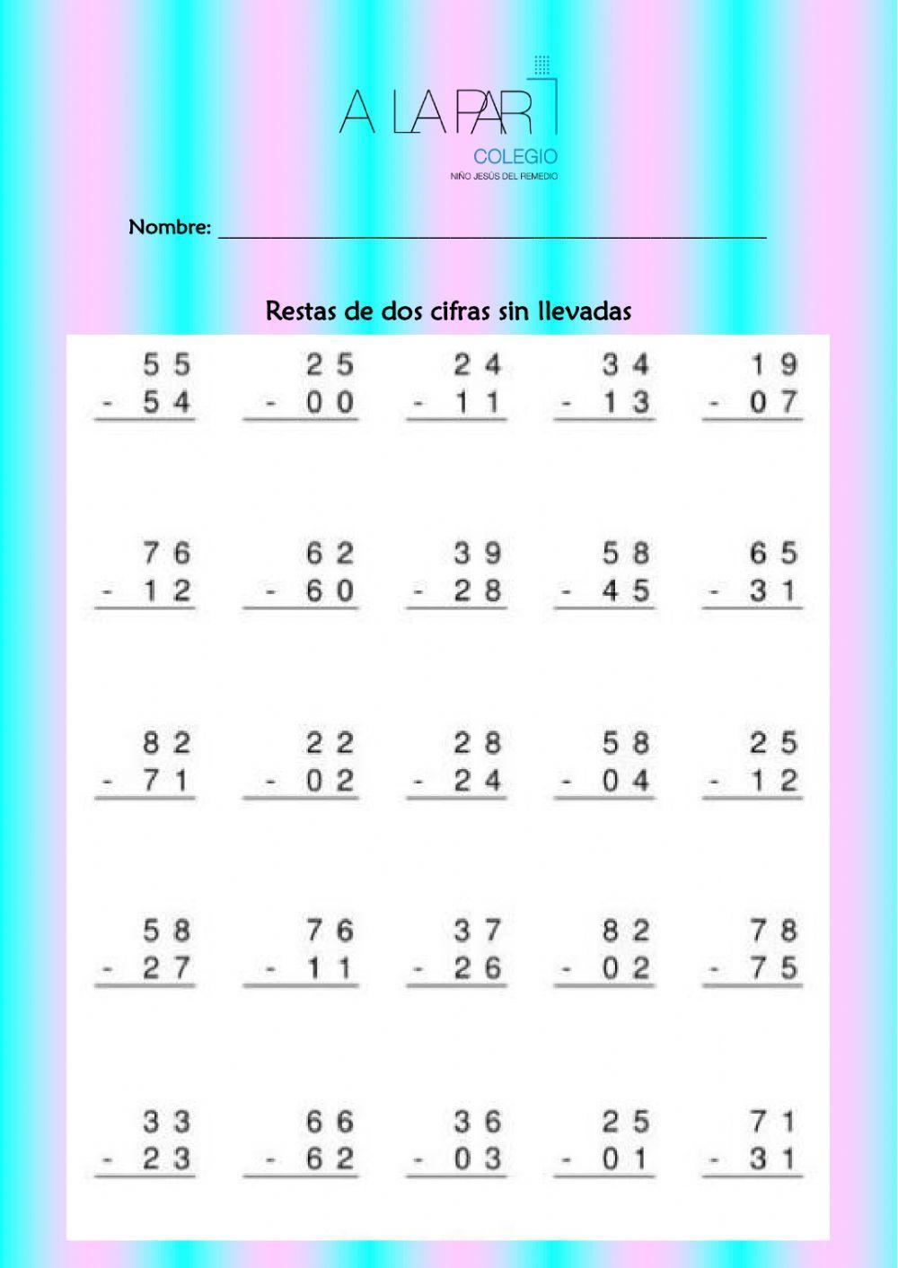 Restas de dos cifras sin llevadas