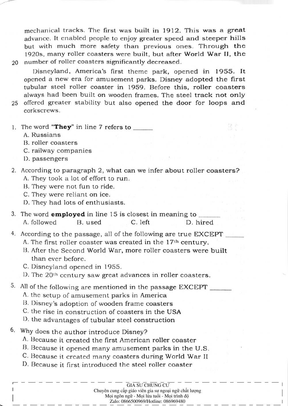 Trắc nghiệm Kỹ năng đọc hiểu Tiếng Anh số 39