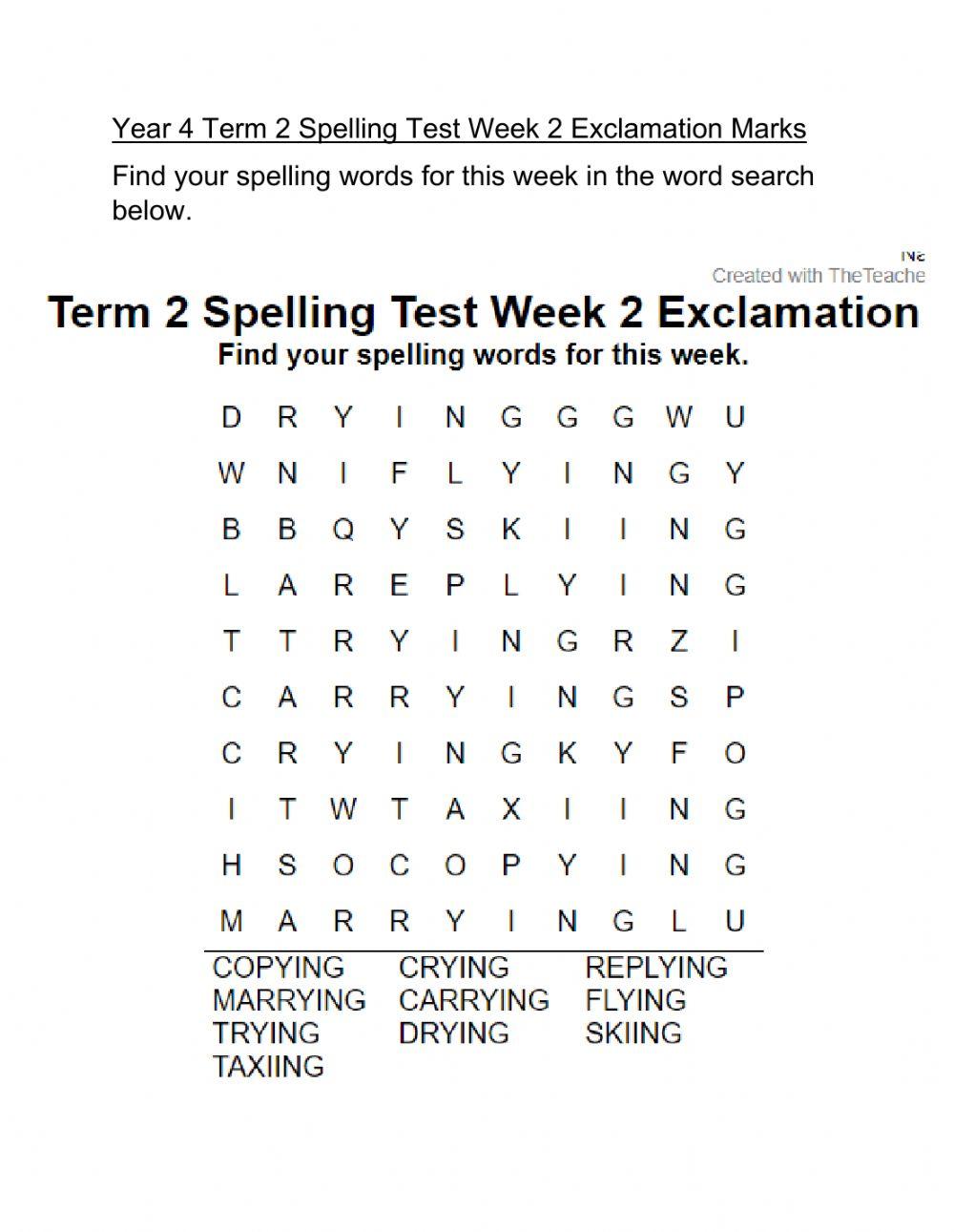 DIS Term 2 Spelling Week 2 Exclamation Marks