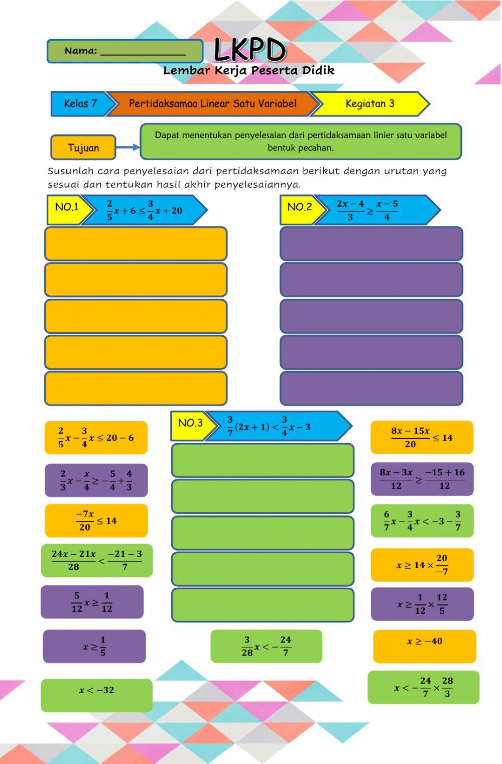Pertidaksamaan Linear Satu Variabel