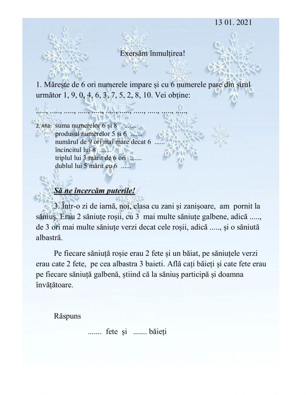 Inmultirea cand u factor este 6