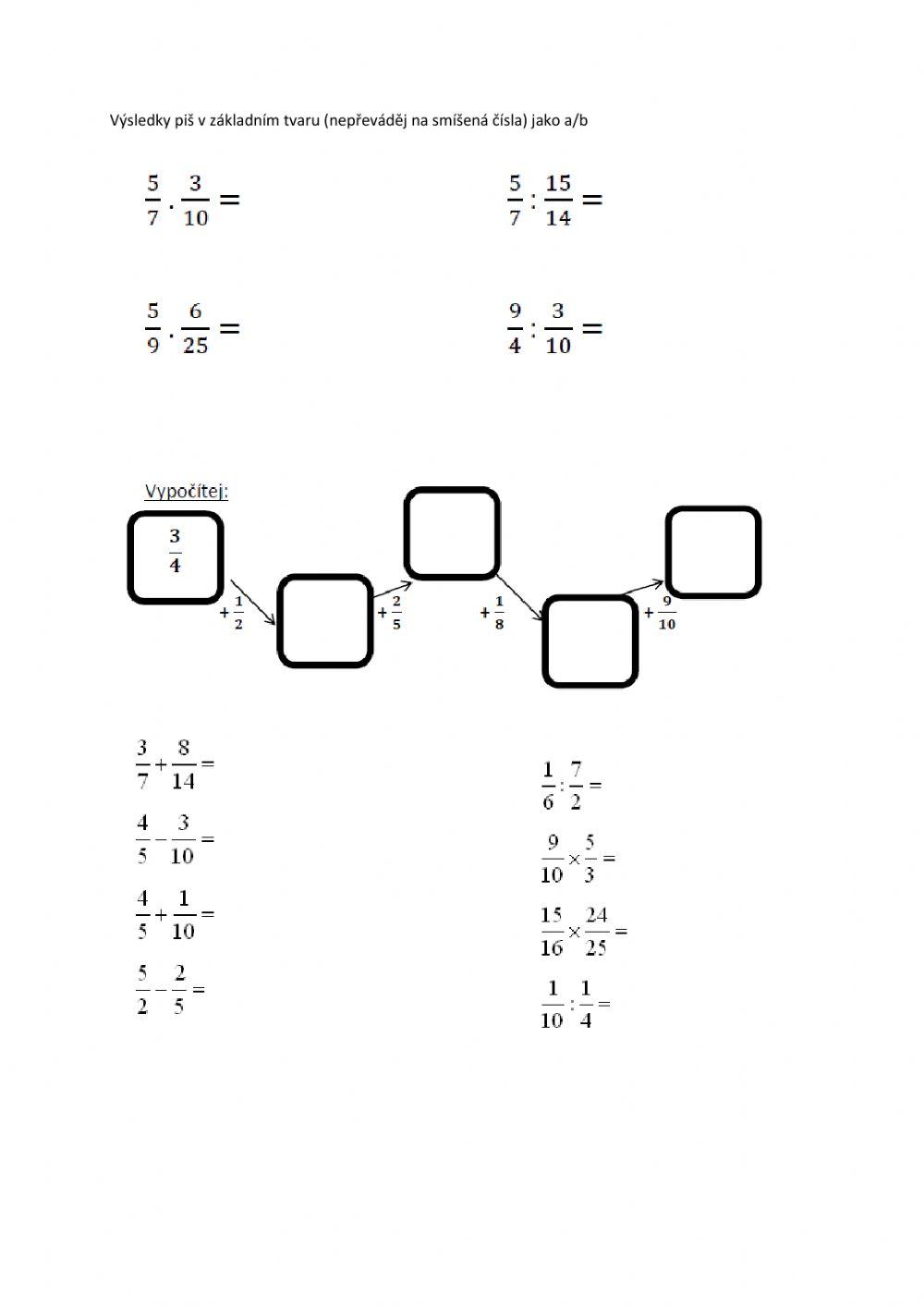 Zlomky - základní početní operace