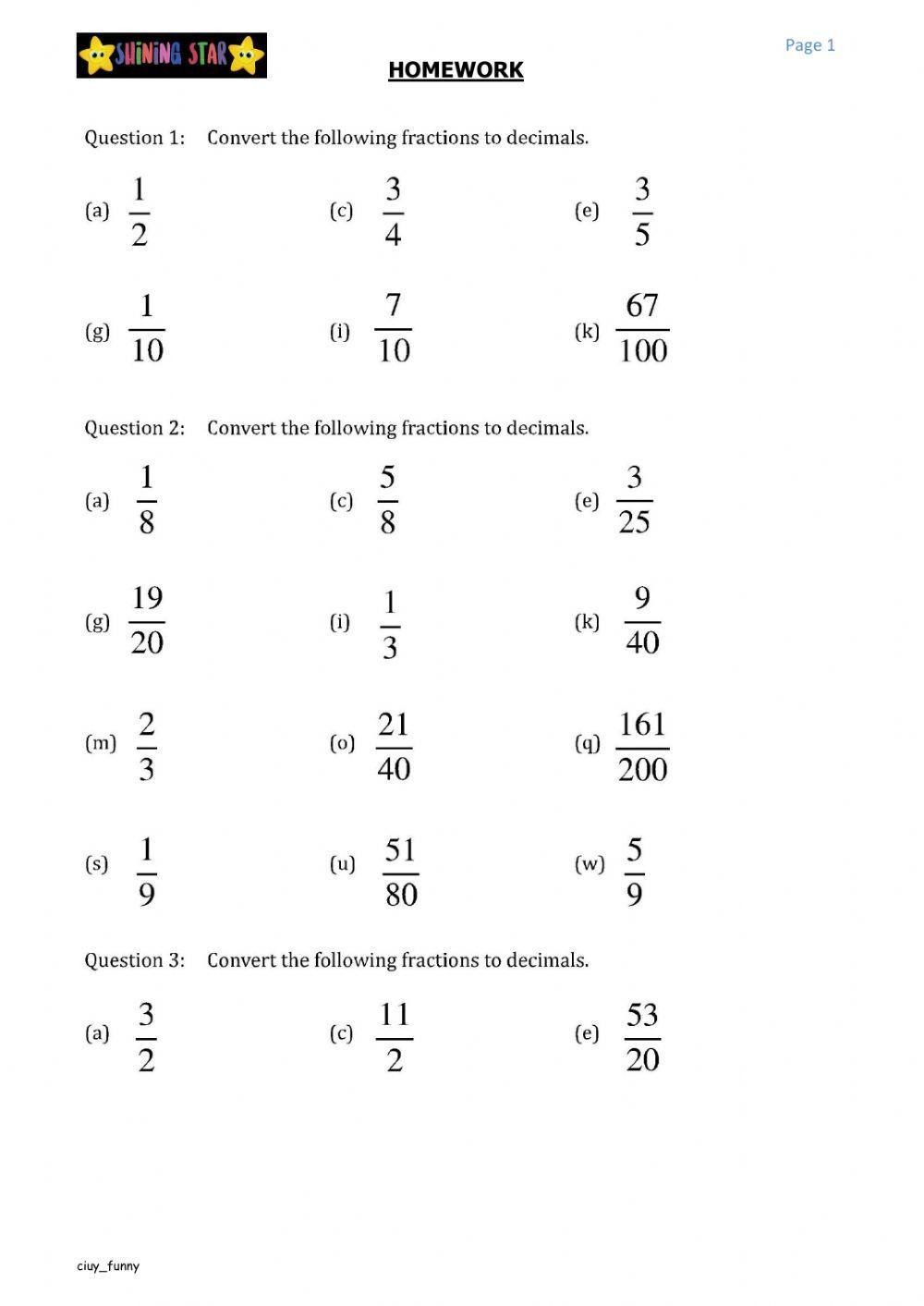 Fractions to decimals