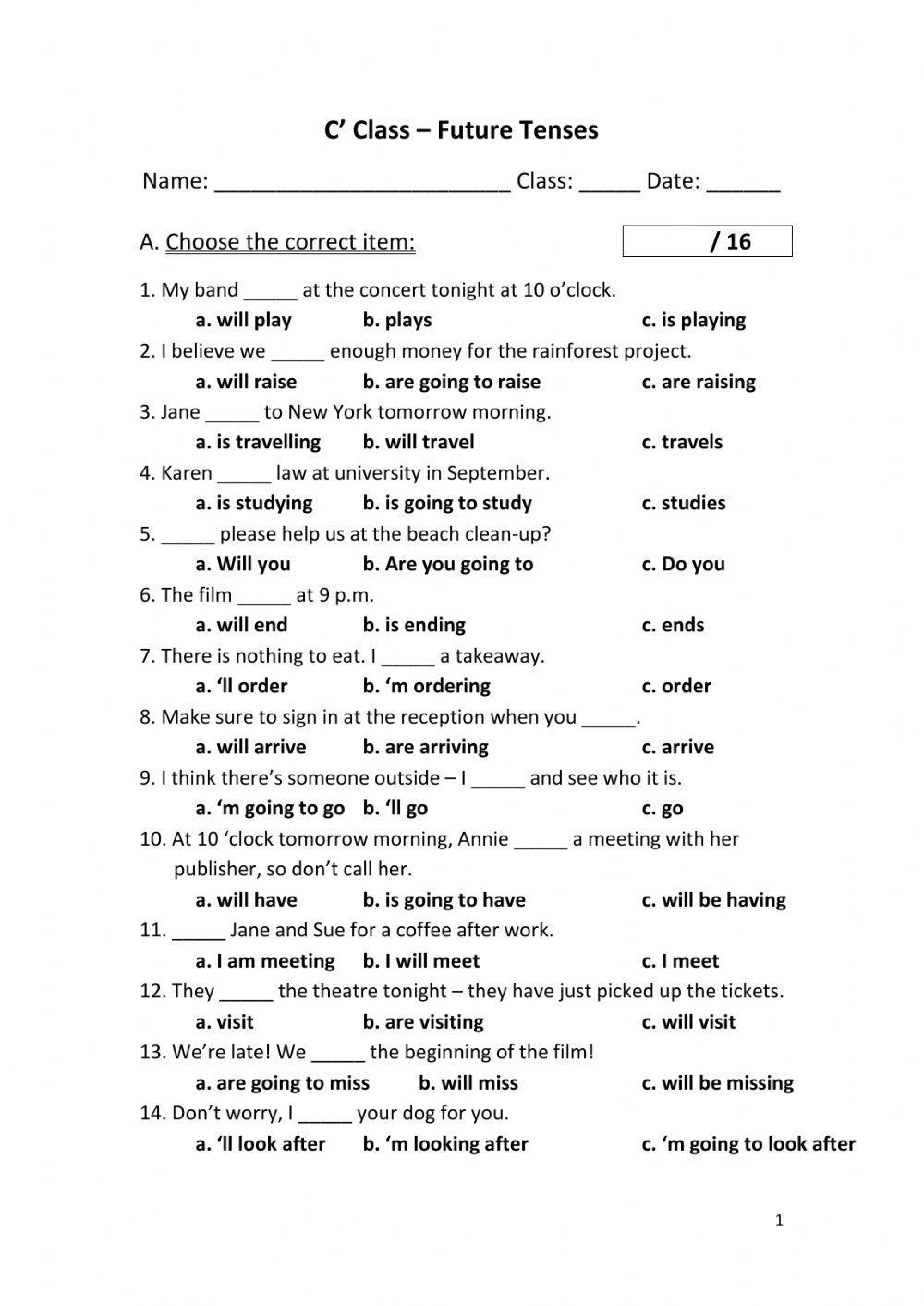 C Class Future Tenses