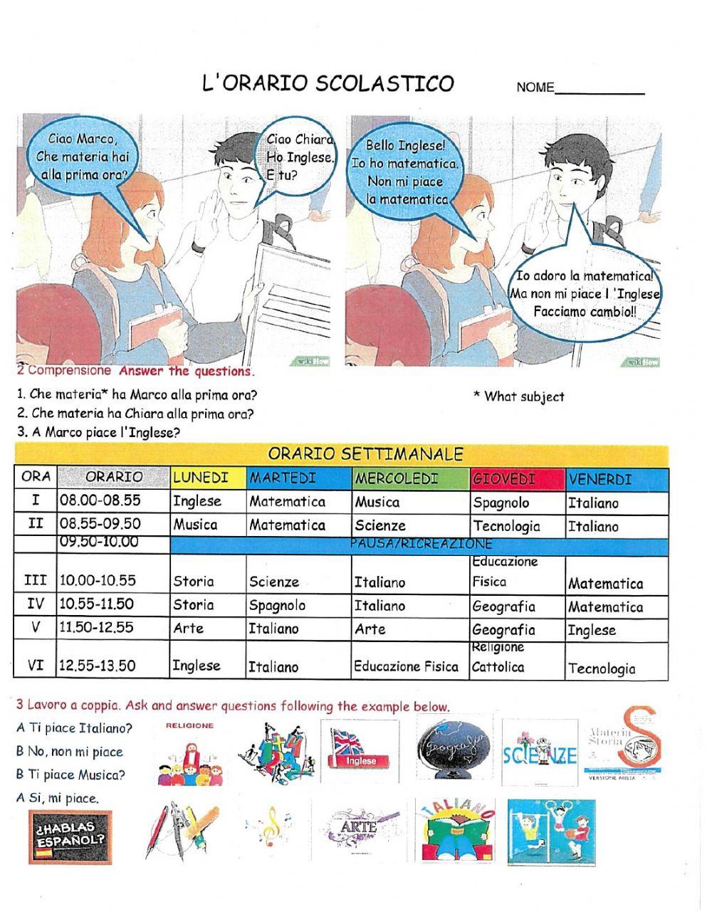 6th gr orario scolastico Listen and Repeat