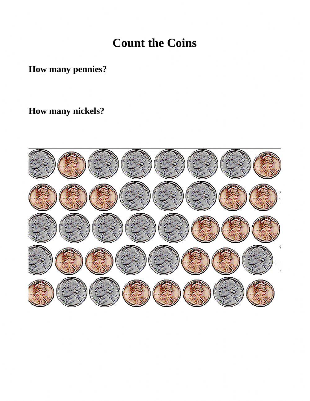 Counting Coins - Pennies and Nickels worksheet | Live Worksheets