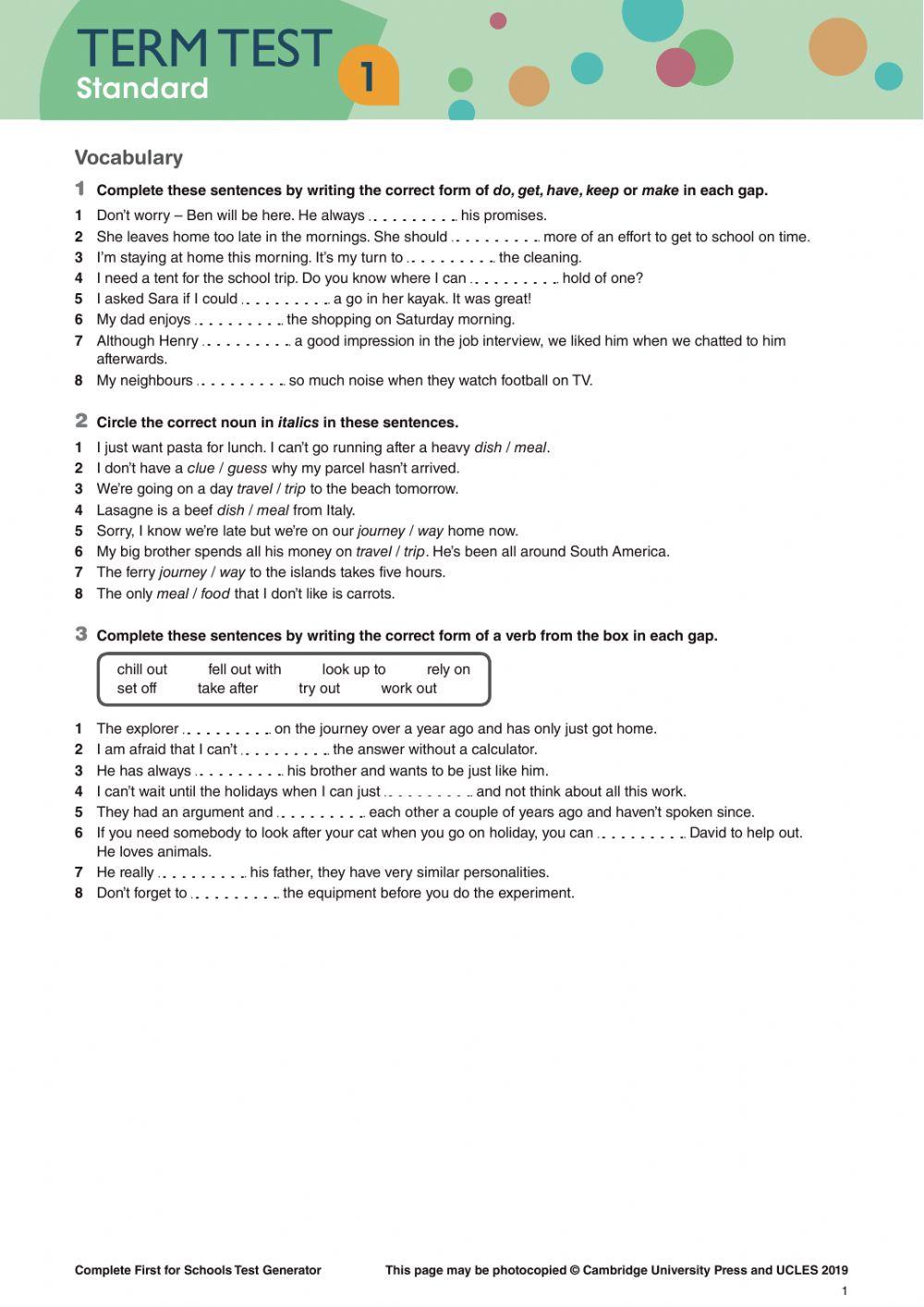 Fce ffs term test 1 standard online exercise for live worksheets