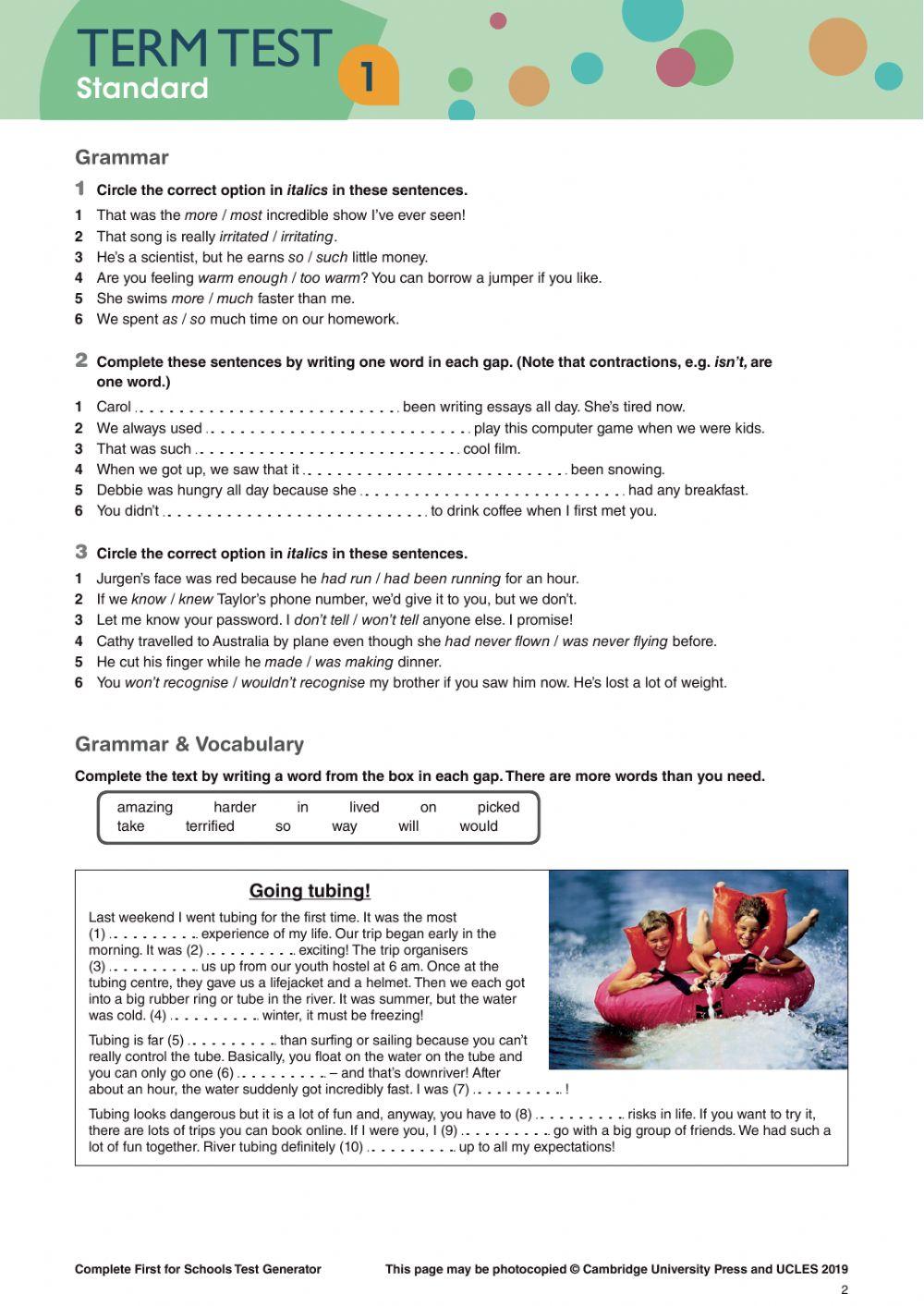 Fce ffs term test 1 standard online exercise for live worksheets