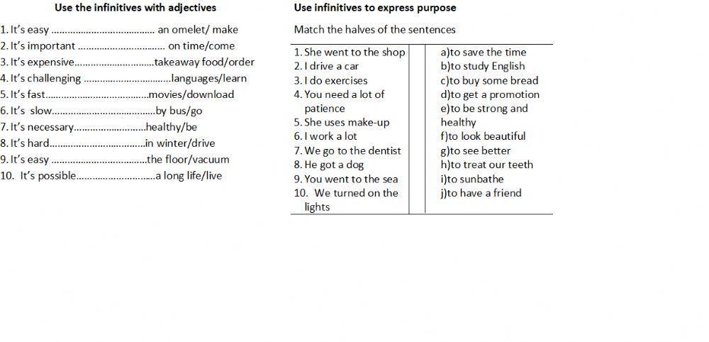 Infinitives after adjectives and of purpose