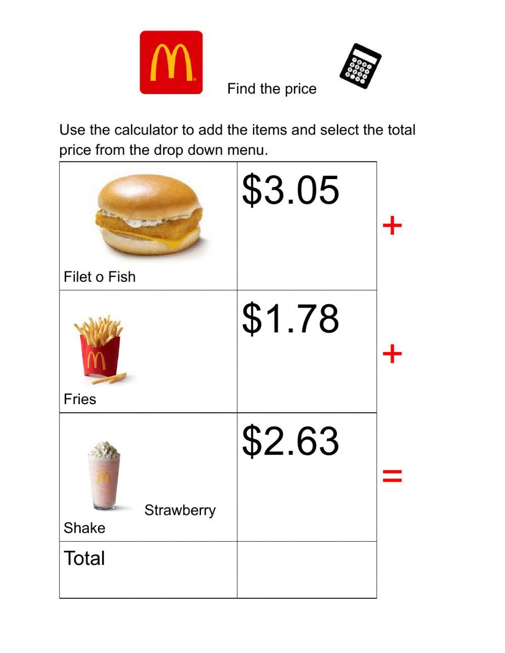 Find the Price McDonalds 5