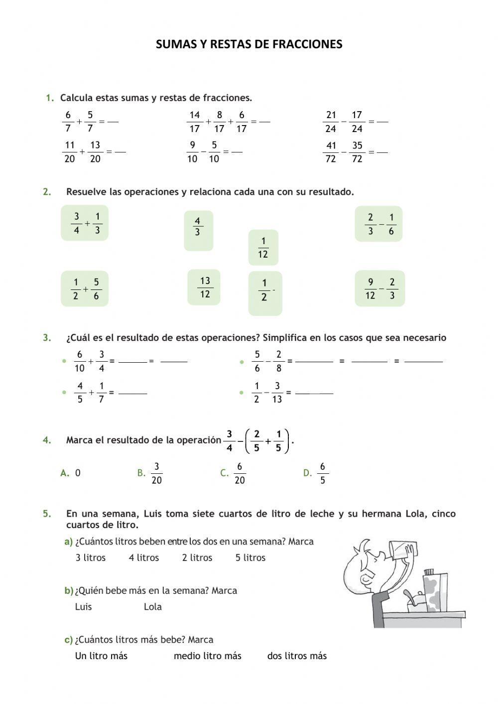Sumas y restas de fracciones