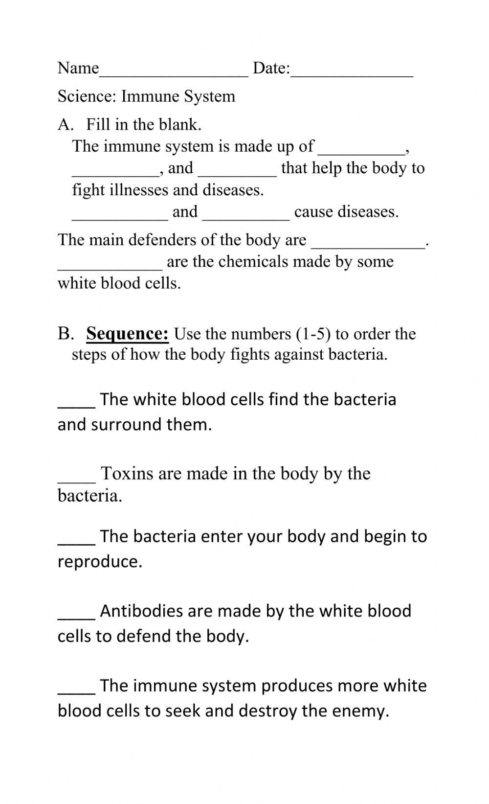 Immune System activity Live Worksheets