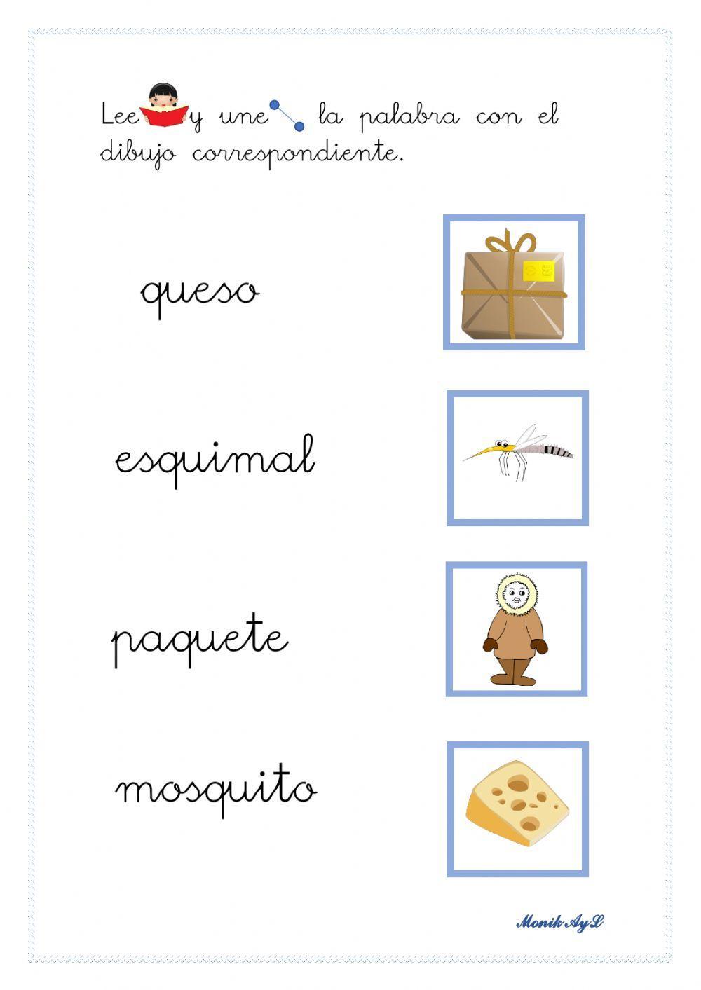 Lectura 37 + que - qui. Asociación palabra - dibujo.