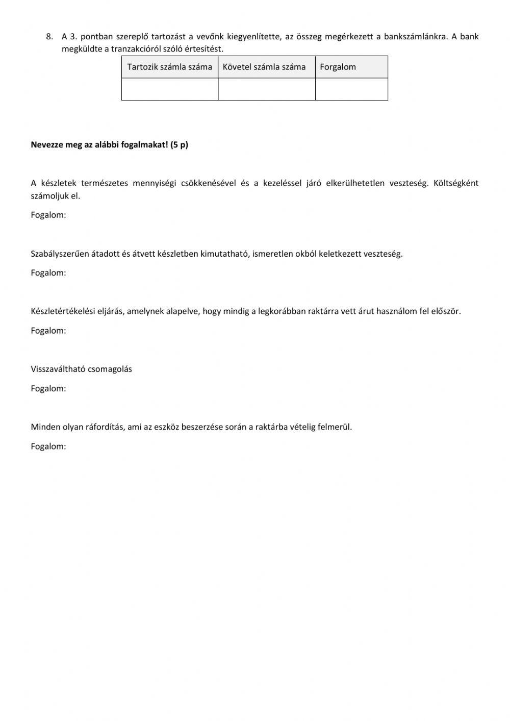 Vásárolt készletek-Összefoglaló