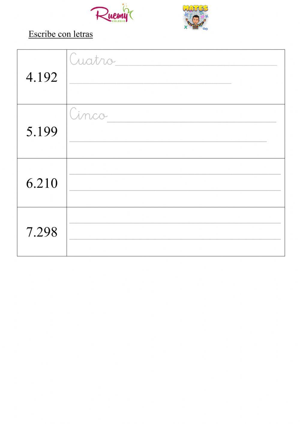Numeración 4 cifras