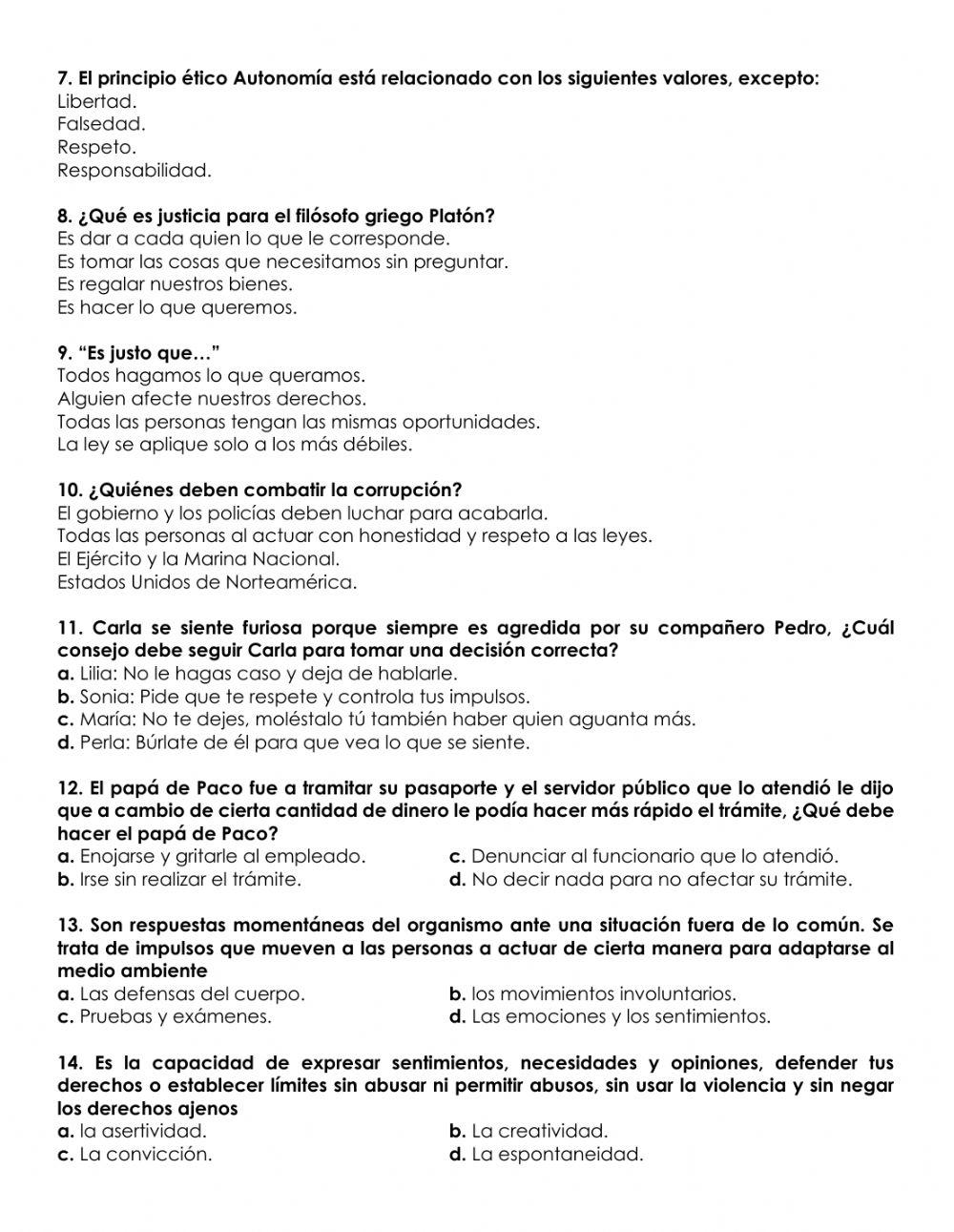 Actividad de repaso FORMACIÓN CÍVICA y ÉTICA 4° parcial
