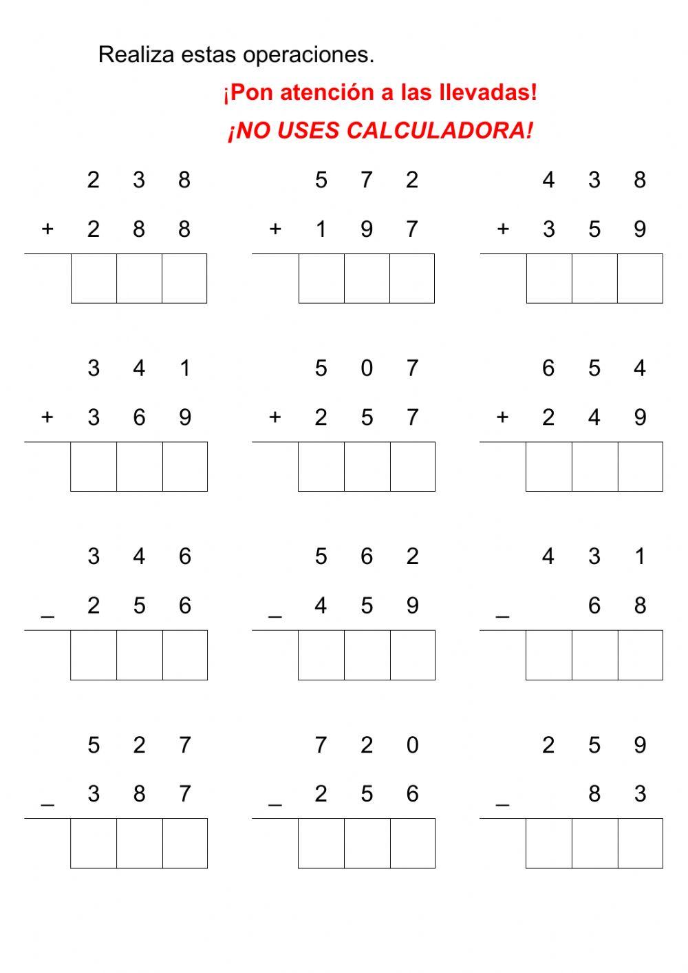 Sumas y restas jueves 14
