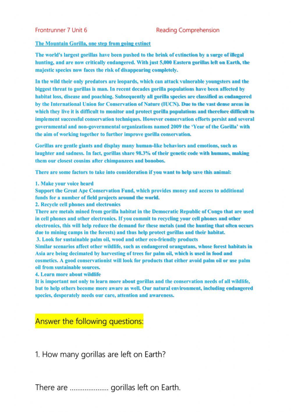 FR 7 Unit 6 Reading Test