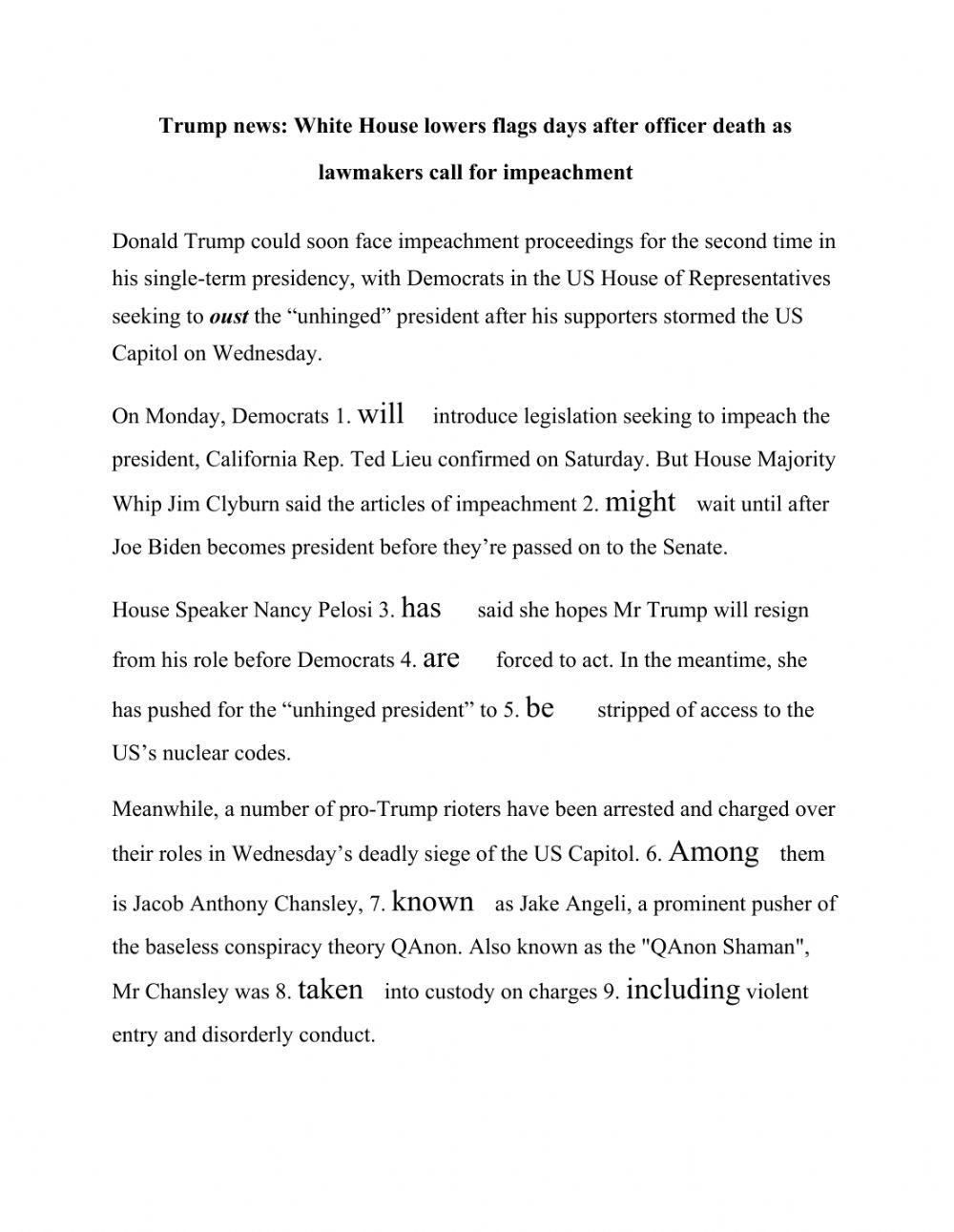 Reading. Multiple choice. Bachillerato year 2 Murcia