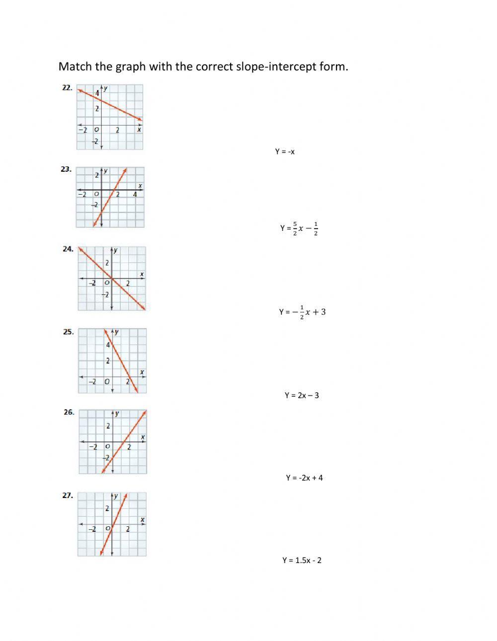 Match the slope-intercept graph