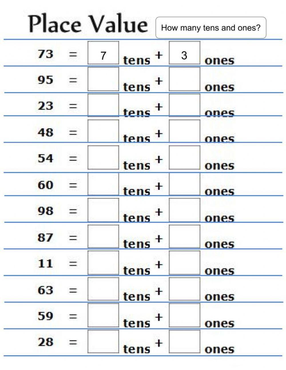 Place Value Tens and Ones Place Value Tens and Ones