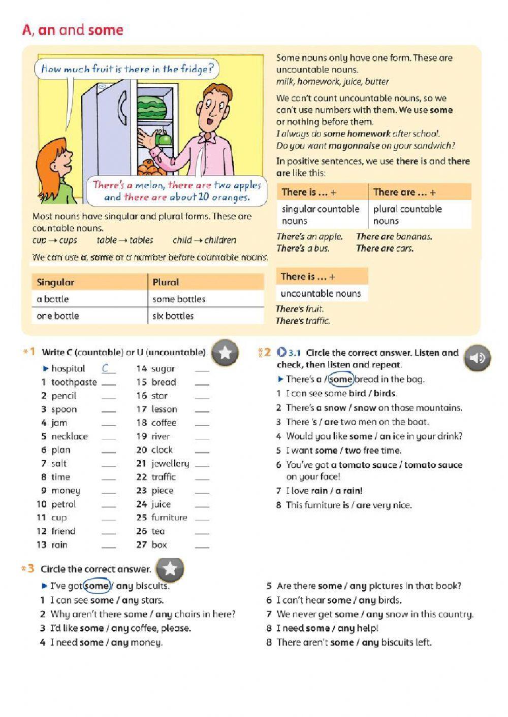 There is, There are, some, any. Countable, uncountable