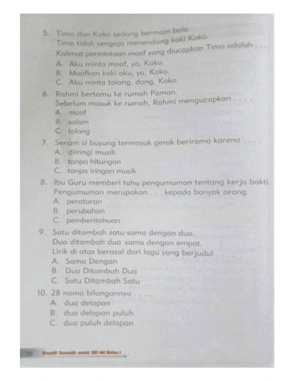 Ulangan Harian Tema 5 Subtema 2