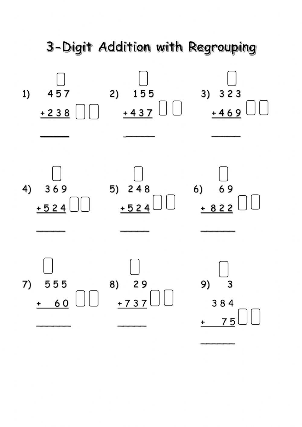 3-digit Addition with Regrouping