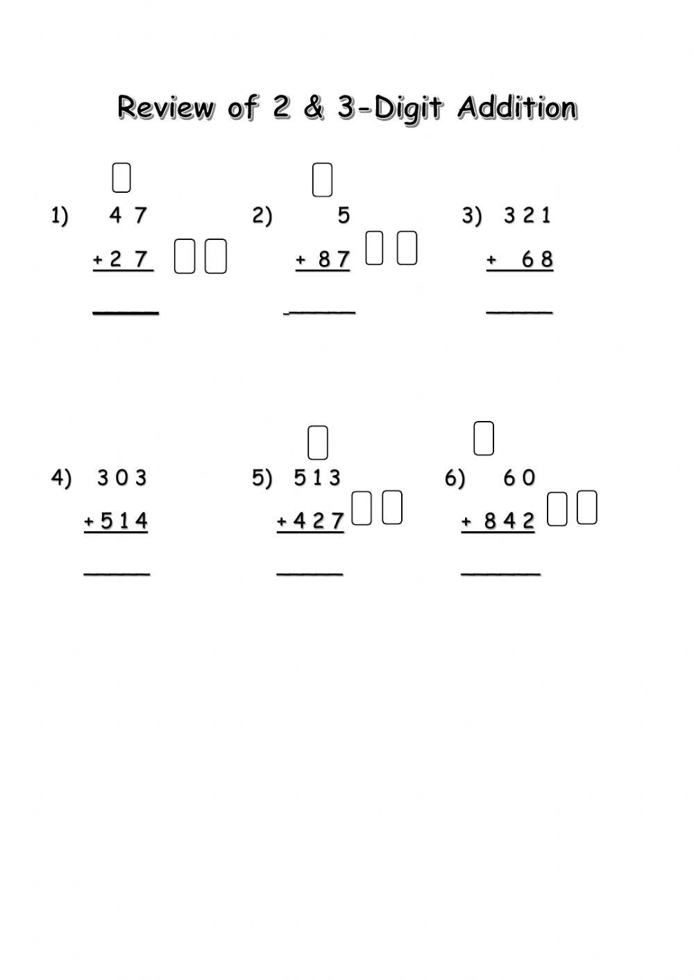 Review of 2 & 3 Digit Addition