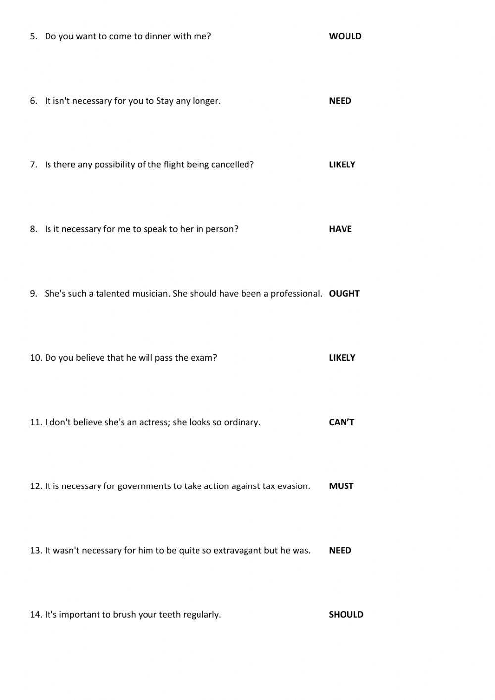 CAE - Modal Verbs HW
